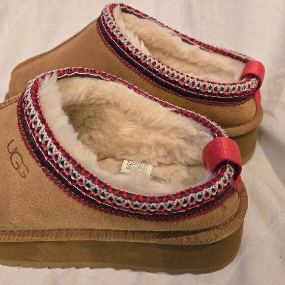 UGG Tazz Braid Slipper Size 8 Chestnut Suede Platform Moccasin Clog *read* - Picture 7 of 14